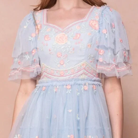 Ivy City Co Blue Embroidered Chantilly Dress - Picture 2 of 9